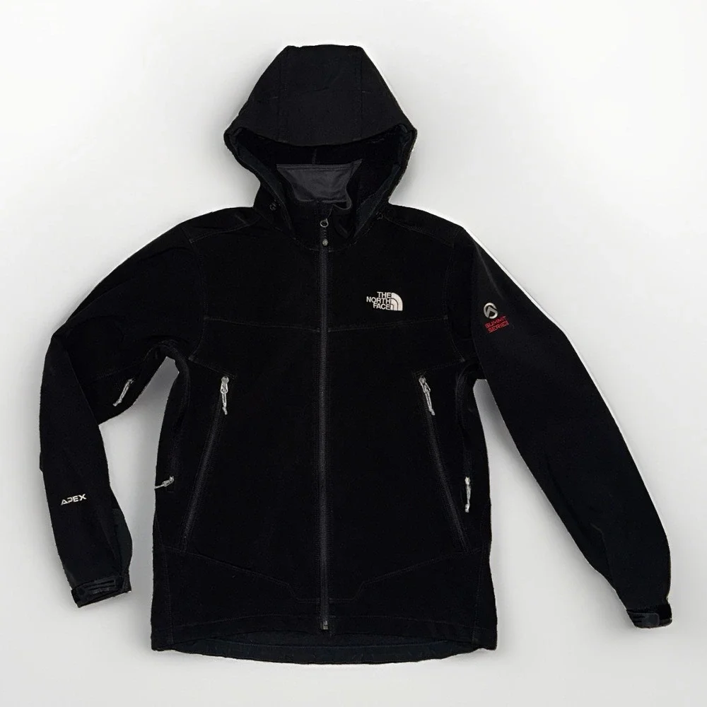 2007 The North Face Summit Series Apex Softshell Black Jacket Hooded Mens S VTG